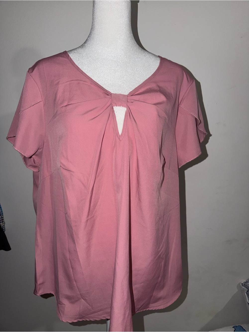 SHEIN Dusty Rose Keyhole Tie-Front Short Sleeve Blouse